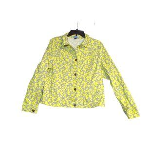 Cynthia Rowley Womens Yellow & Gray Abstract Print Jacket XL Cotton Blend